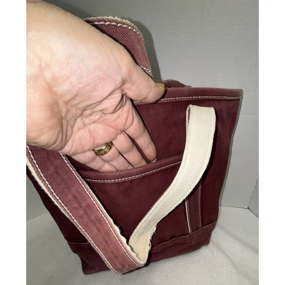 LANDS END Heavyweight Canvas Tote Open Maroon Pockets Inside & Out Key Fob Med - Picture 13 of 16
